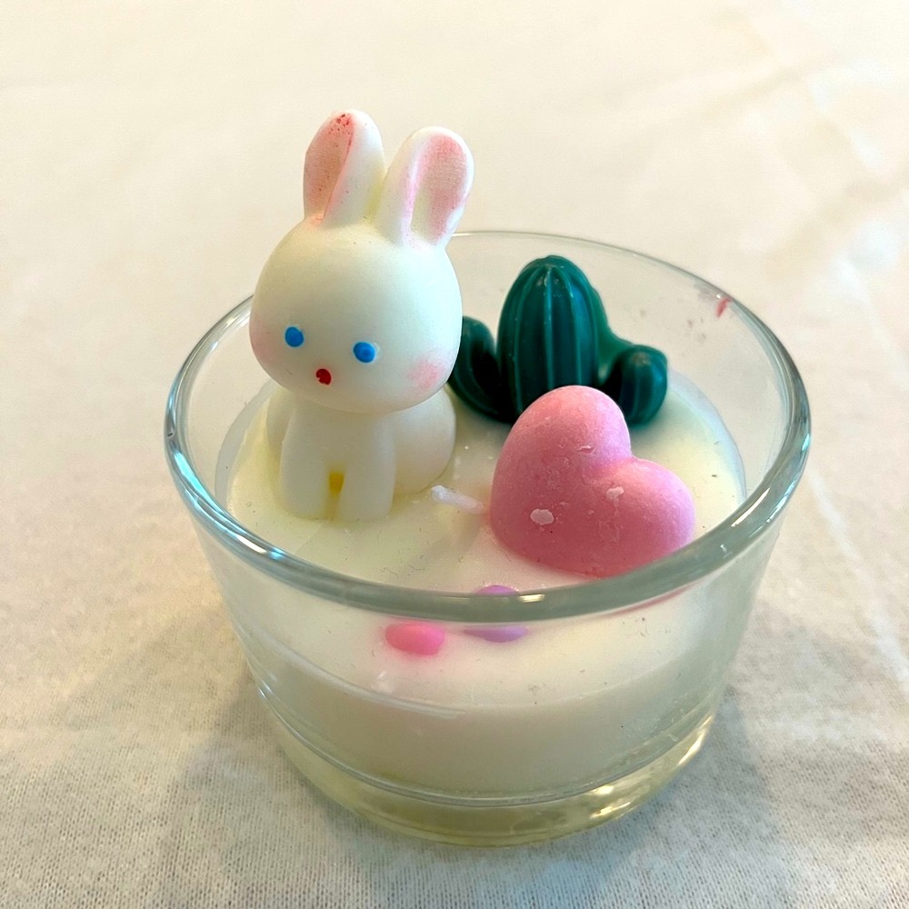 Adorable Bunny and Cactus Holiday Candle